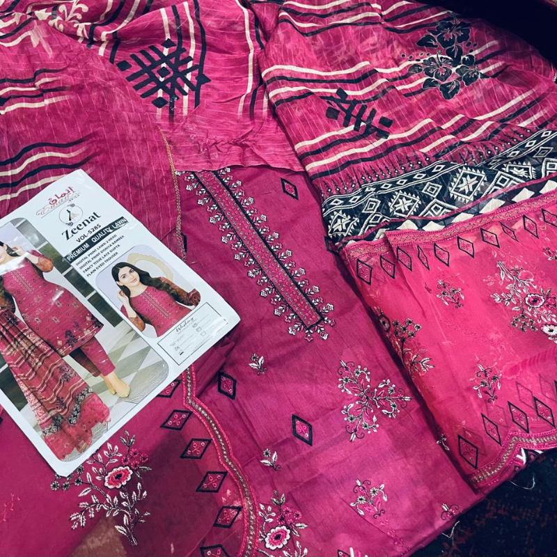 Embroidered 3PC Unstitched Suit: