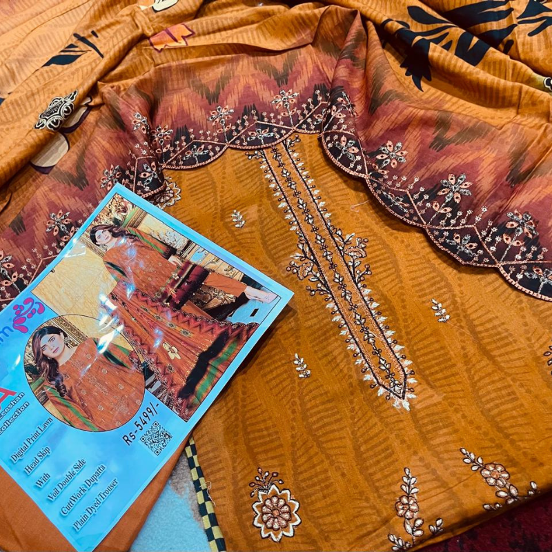 Embroidered 3PC Unstitched Suit: