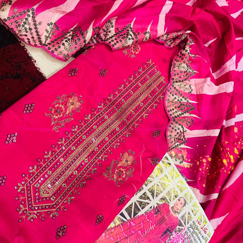 Embroidered 3PC Unstitched Suit: