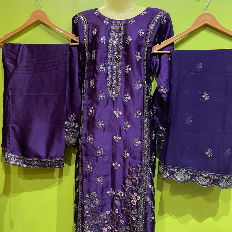 Silk 3 pc stich embriodry suit